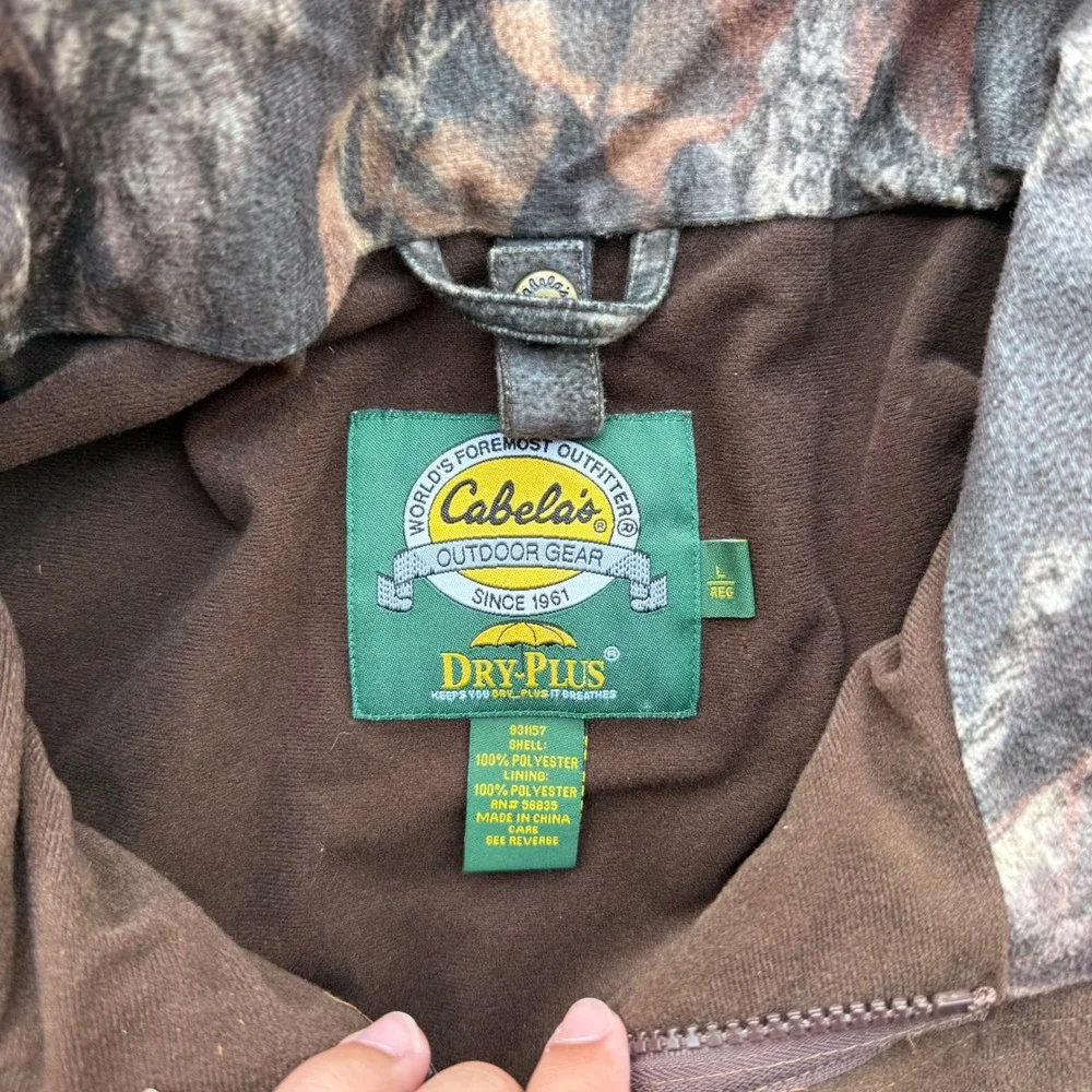 Cabelas Dry-Plus Camo Hunting Jacket Mens Large Fleece Lined Full Zip Brown